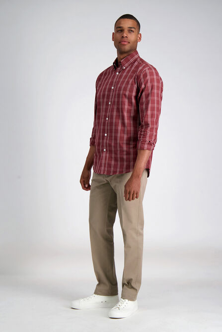 Long Sleeve Plaid Button Down Shirt, Heather Burgundy view# 3