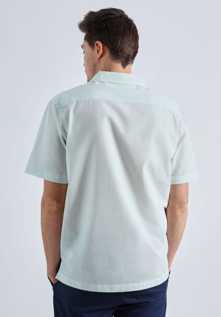 Short Sleeve Seersucker Camp Shirt, SEAFOAM