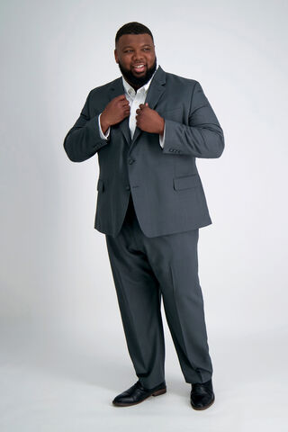 Big &amp; Tall Travel Performance Stria Tic Weave Suit Jacket, Dark Heather Grey