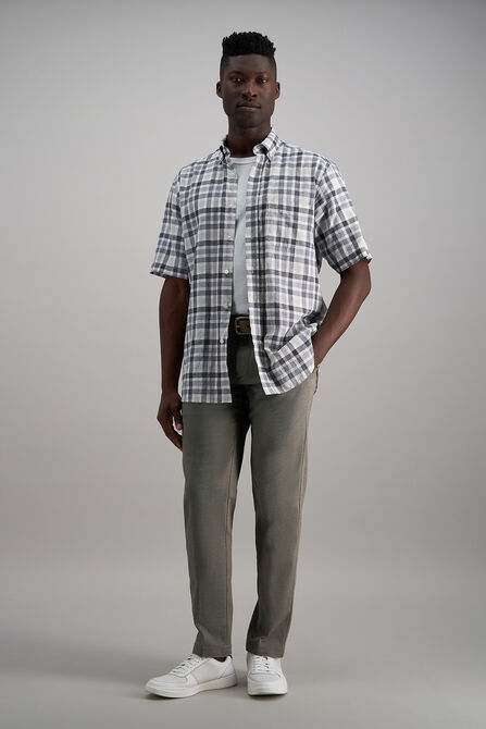 Short Sleeve Button-Down Linen Shirt, Dark Grey view# 3