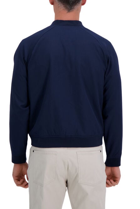 Stretch Gabardine Solid Full-Zip Bomber Jacket, Navy view# 3