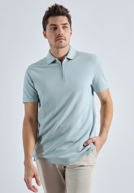 Premium Comfort Quarter Zip Jacquard Polo, SEAFOAM