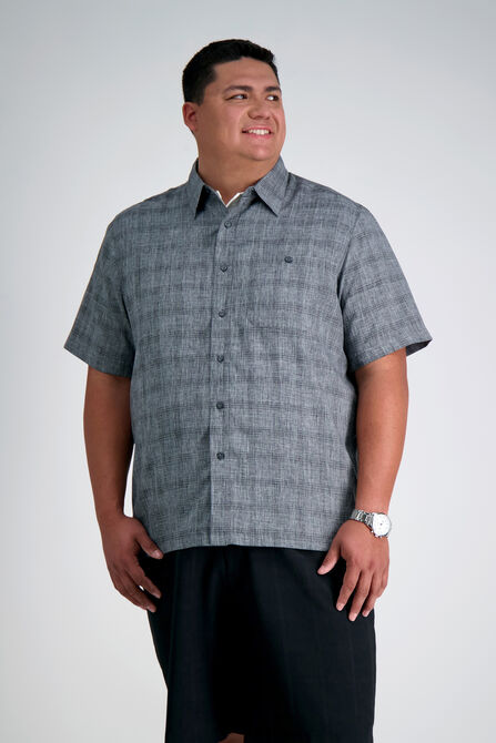 Big &amp; Tall Microfiber Plaid Shirt, Black Marl view# 1