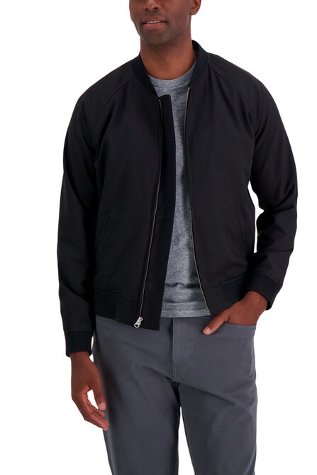 Stretch Gabardine Solid Full-Zip Bomber Jacket, Black view# 2