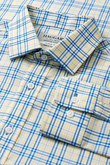 Premium Comfort Performance Cotton Dress Shirt - White and Yellow Plaid, White view# 4