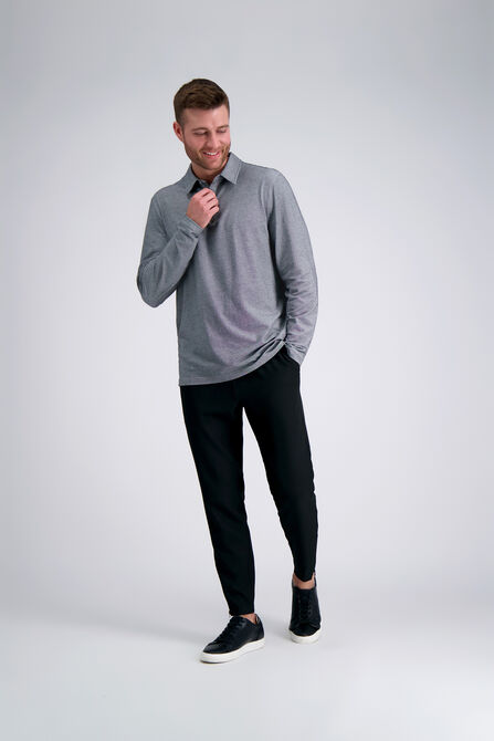 Long Sleeve 2-Color Pique Polo, Med Grey view# 3
