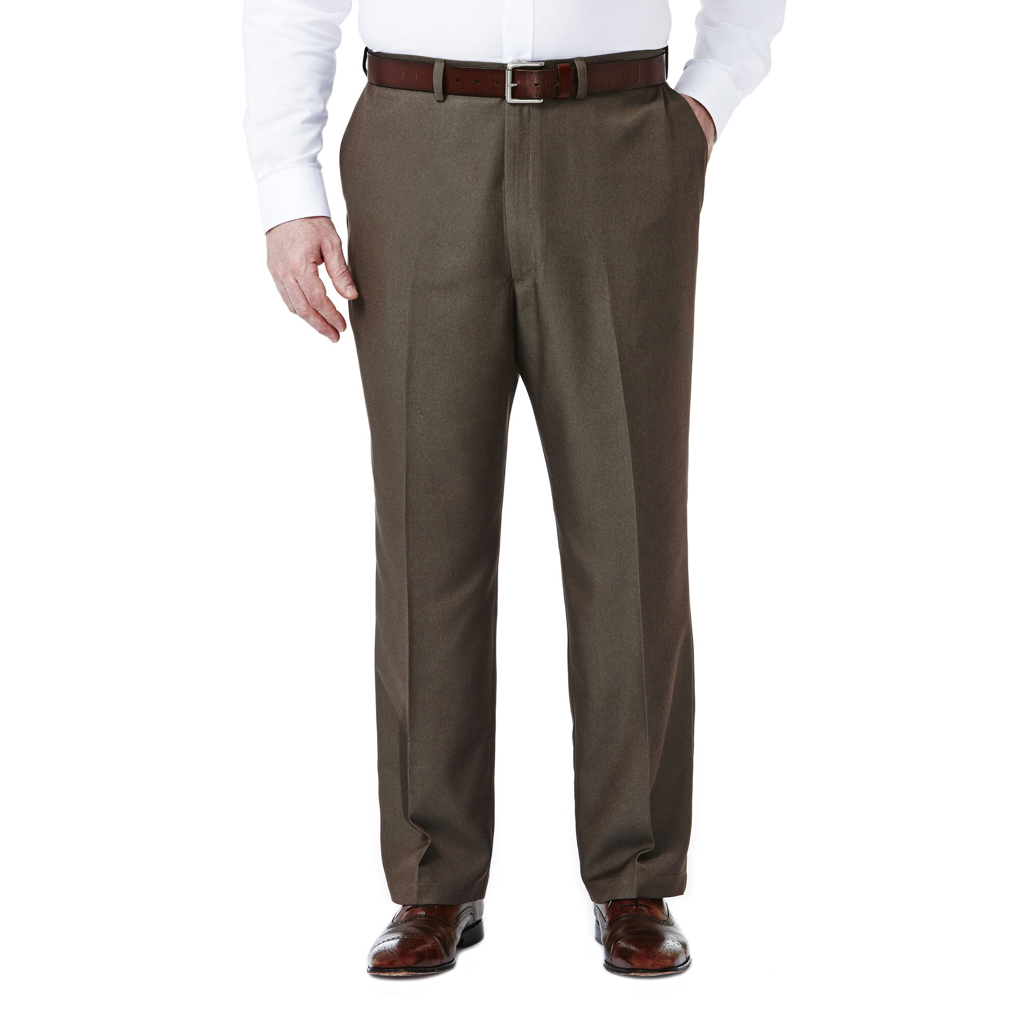 Haggar Big & Tall Cool 18 Heather Solid Pant Heather Brown (41714276498 Clothing Pants) photo