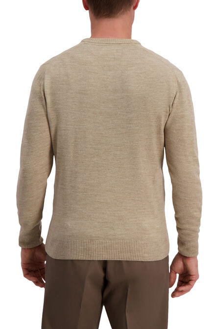 Textured Diamond V-Neck Sweater, British Khaki view# 2