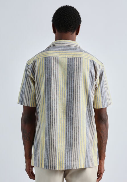 Short Sleeve Linen Stripe Camp Shirt, Yellow