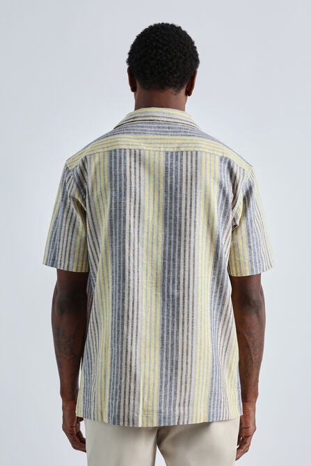 Short Sleeve Linen Stripe Camp Shirt, Yellow view# 2