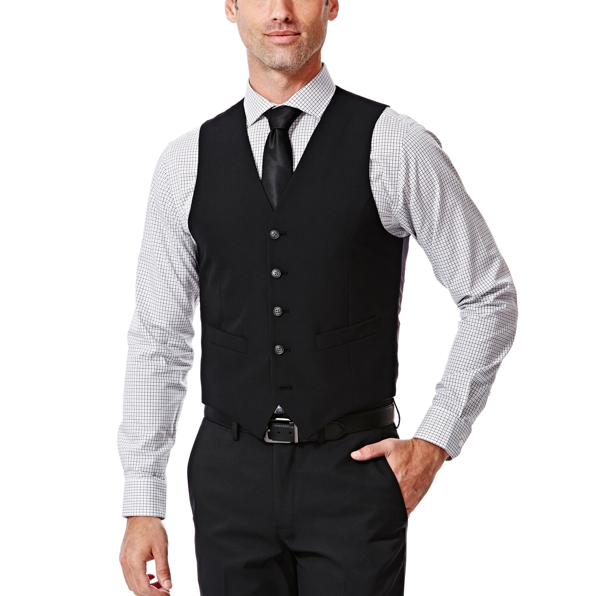 Haggar Plain Weave Suit Vest Black (HV70110 Clothing Shirts & Tops) photo