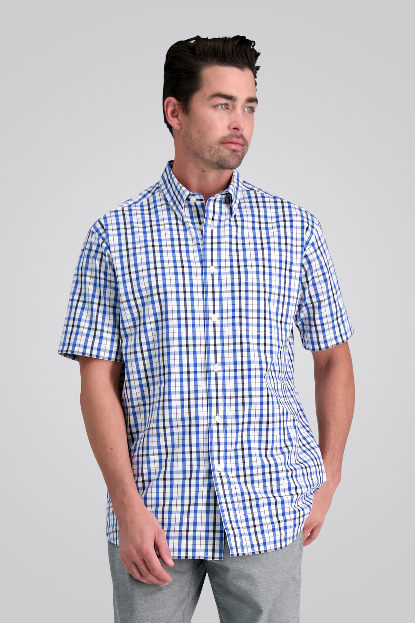 Haggar Plaid Button Down Shirt Blue (HW00477 Clothing Shirts & Tops) photo