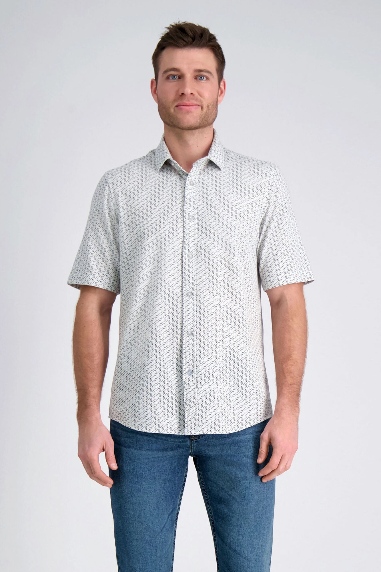 Haggar Pique Button Down Shirt Light Grey (HW00502 Clothing Shirts & Tops) photo