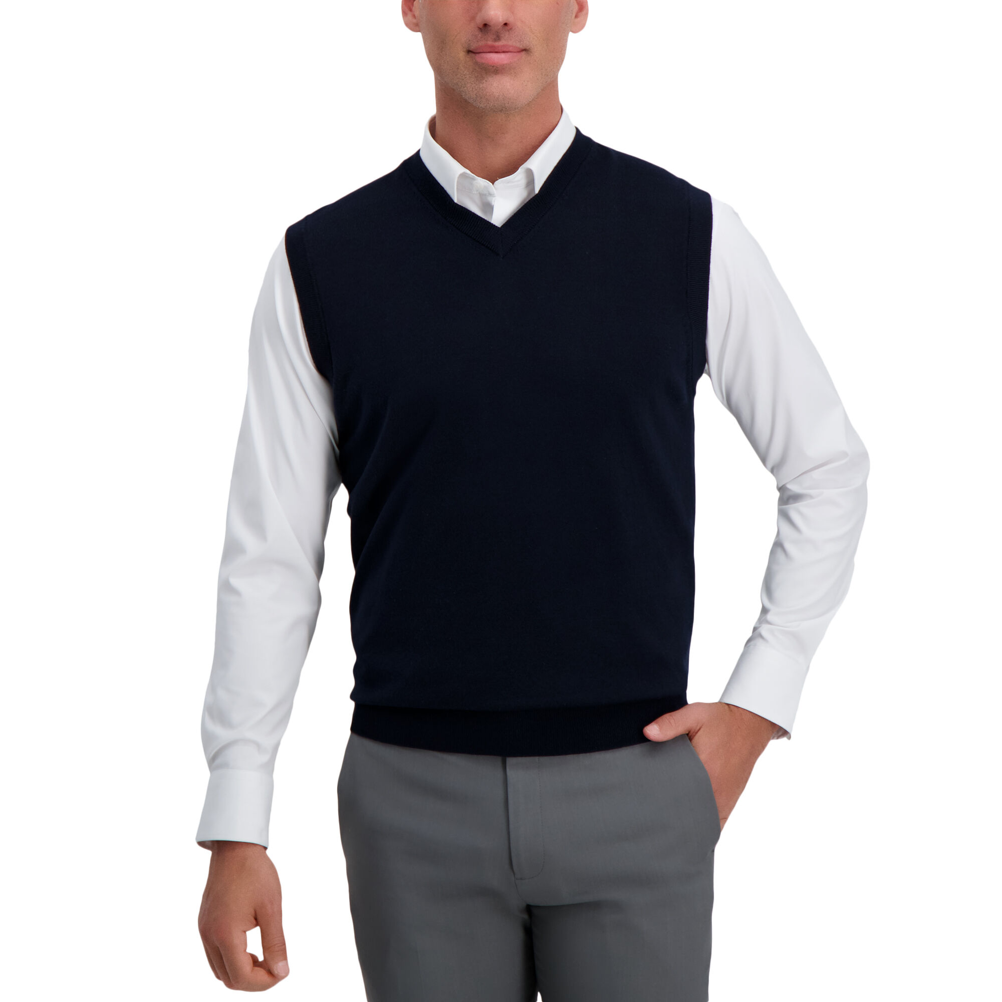 Haggar V-Neck Basic Sweater Vest Navy (HGHF0S6216 Clothing Shirts & Tops) photo