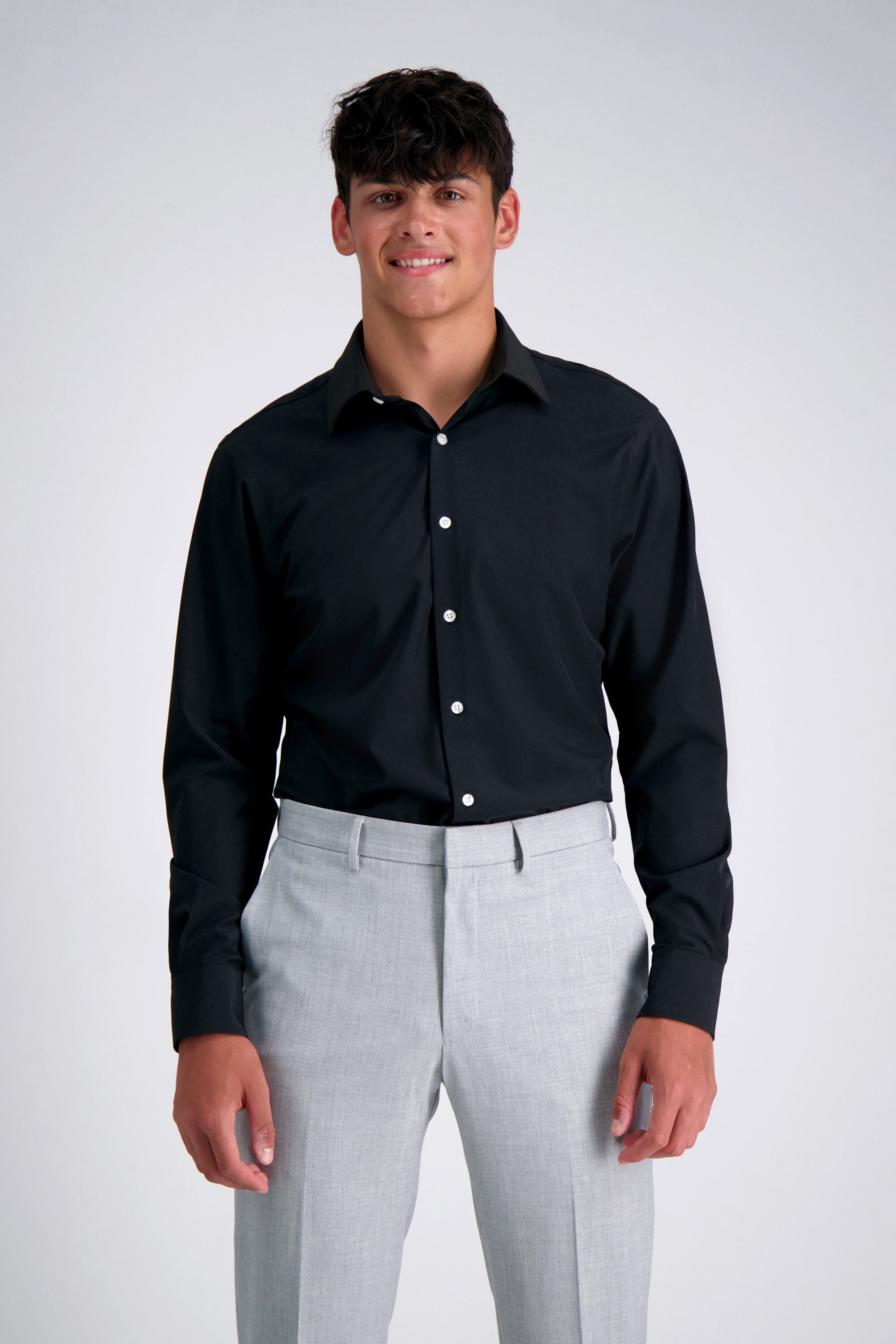 Grey dress shirt 2025 and black pants