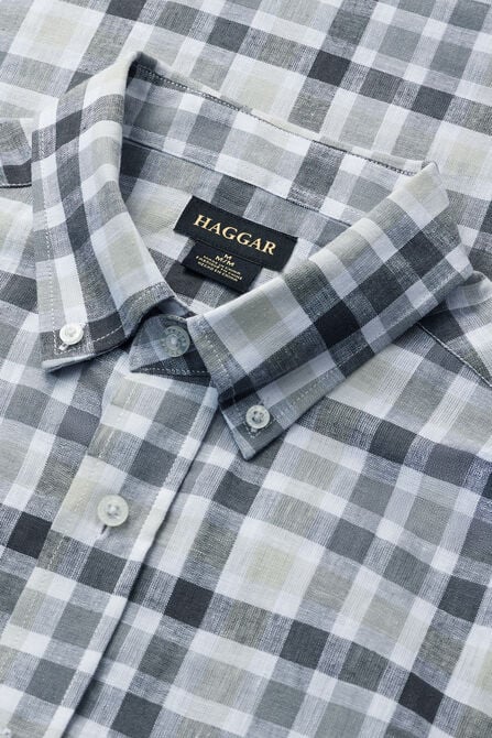 Short Sleeve Button-Down Linen Shirt, Dark Grey view# 4