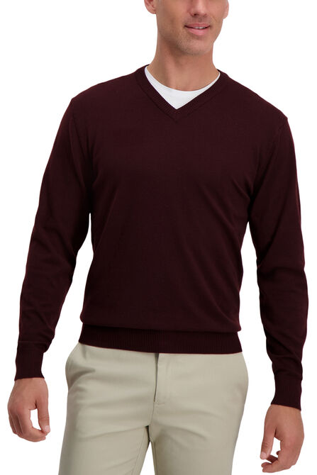 V-Neck Basic Sweater, Dark Red view# 1
