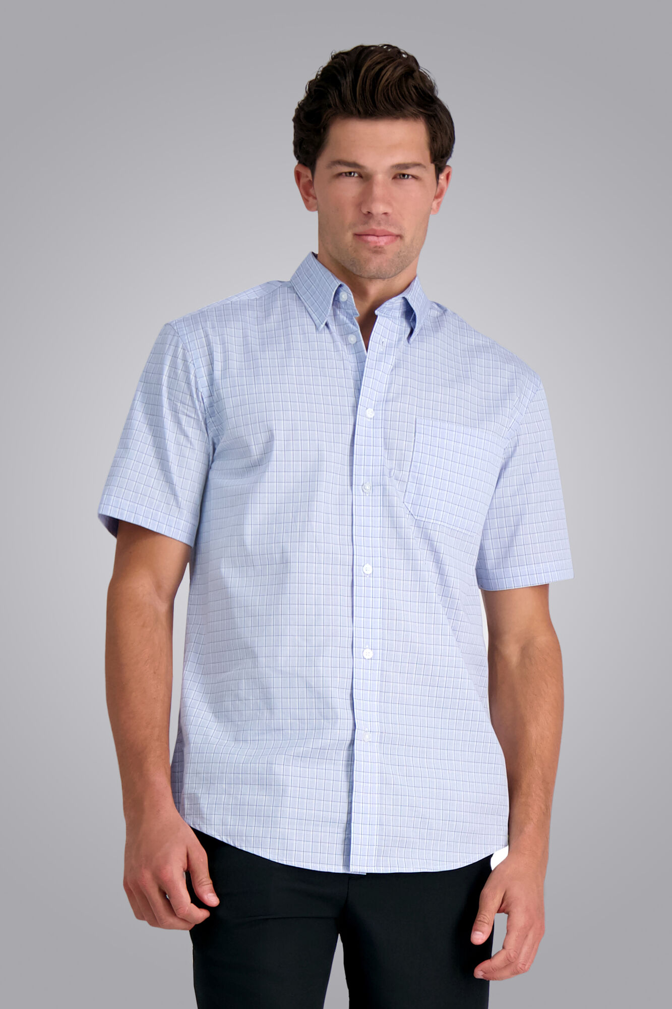 Haggar Plaid Button Down Shirt Light Blue (HW00470 Clothing Shirts & Tops) photo
