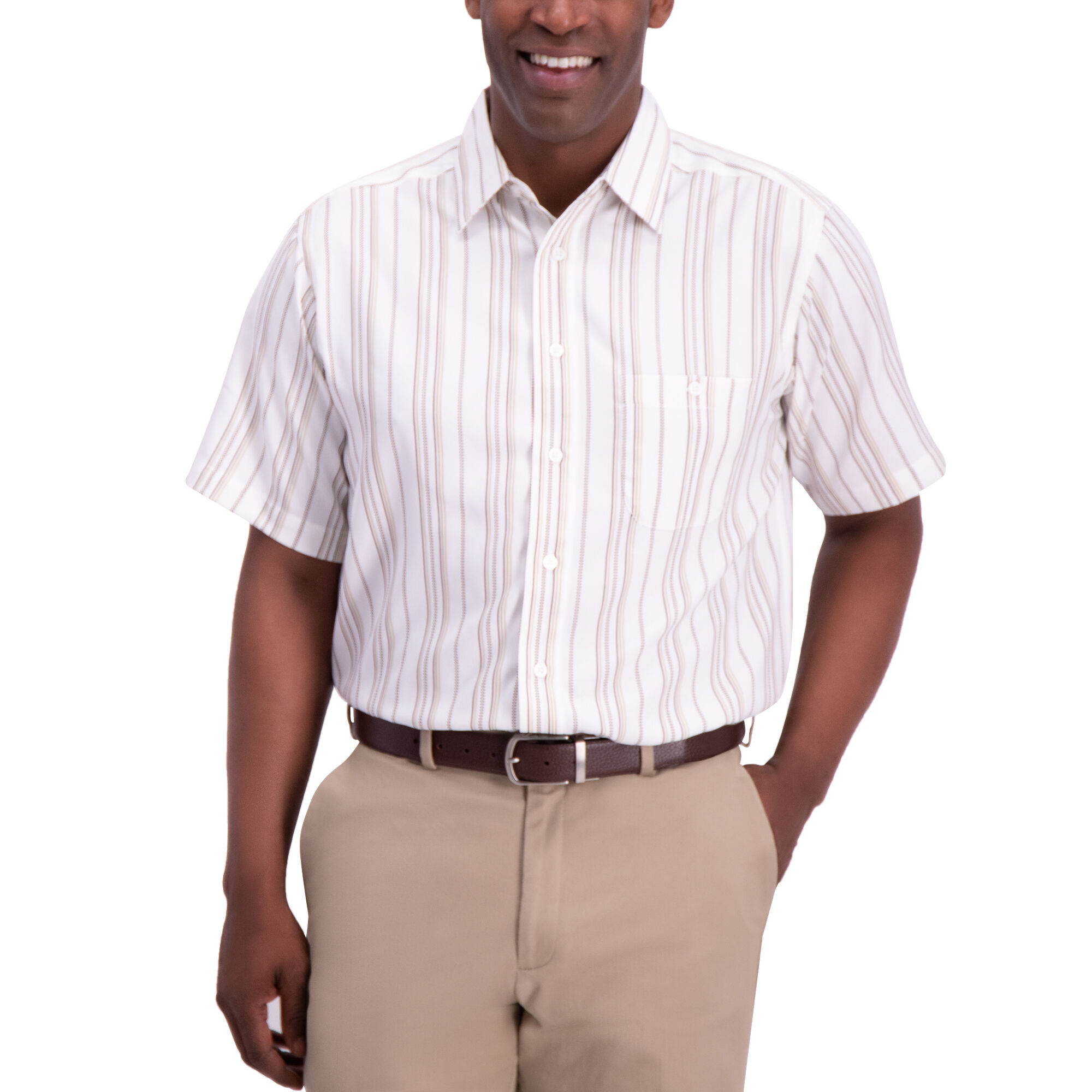 Haggar Vertical Dash Button Up Shirt White (037780 Clothing Shirts & Tops) photo