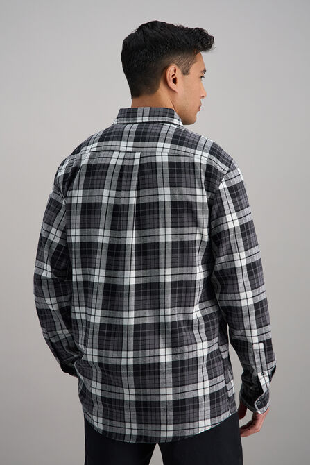 Long Sleeve Flannel Plaid Shirt, Charcoal view# 4