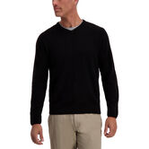 Textured Diamond V-Neck Sweater, Black view# 1