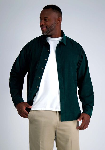 Big &amp; Tall Long Sleeve Corduroy Shirt, Medium Green