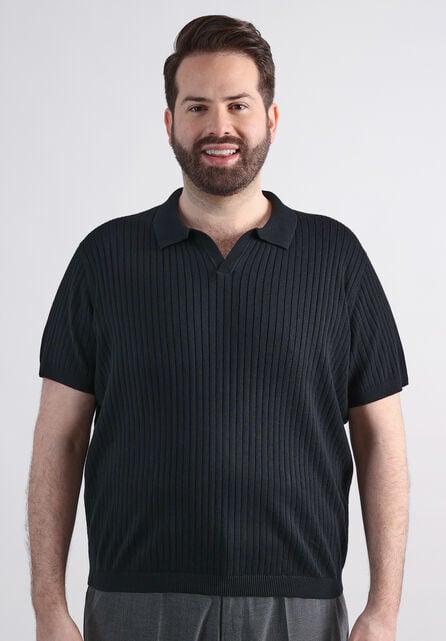 Big &amp; Tall Johnny Collar Ribbed Sweater, Black