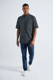 Short Sleeve Button-Down Linen Shirt, Black view# 3