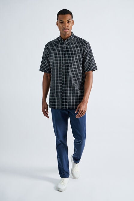 Short Sleeve Button-Down Linen Shirt, Black view# 3
