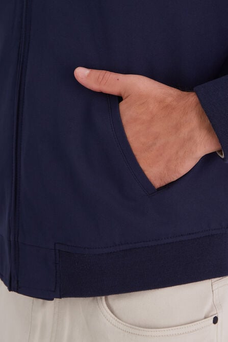 Stretch Gabardine Solid Full-Zip Bomber Jacket, Navy view# 5