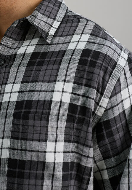 Long Sleeve Flannel Plaid Shirt, Charcoal