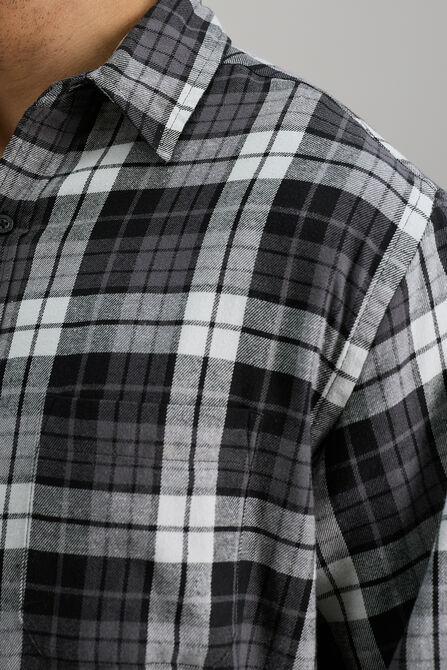 Long Sleeve Flannel Plaid Shirt, Charcoal view# 2
