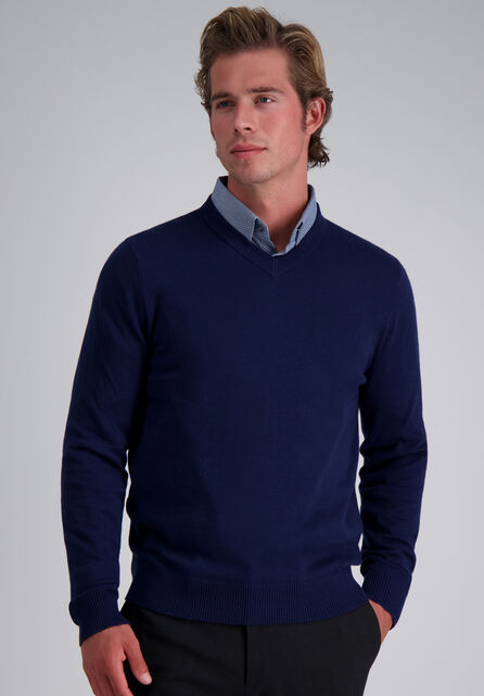 Long Sleeve V-Neck Sweater, Glacier Blue