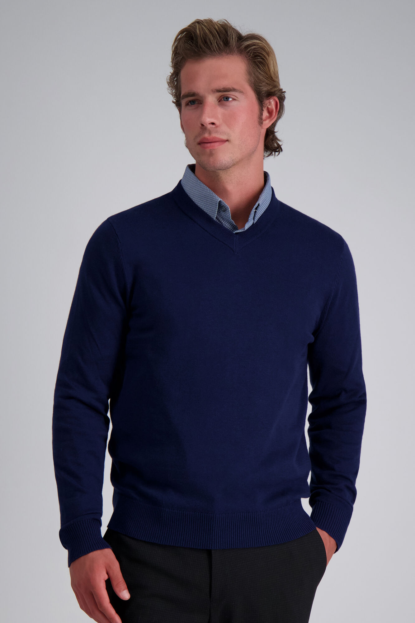 Haggar Long Sleeve V-Neck Sweater Glacier Blue (HF10185 Clothing Shirts & Tops) photo
