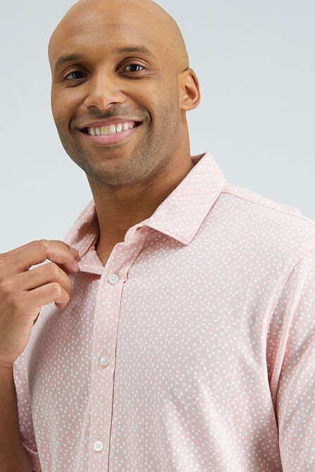 Pique Button Down Shirt - Geo Ditsy, Pink view# 3