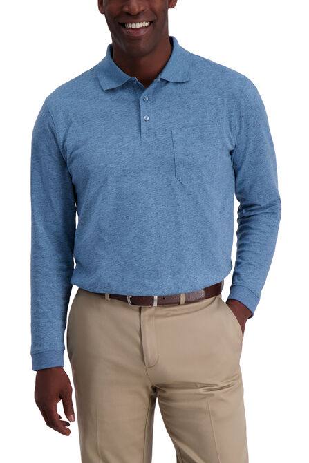 Solid Heather Long Sleeve Polo, Copen Blue view# 1