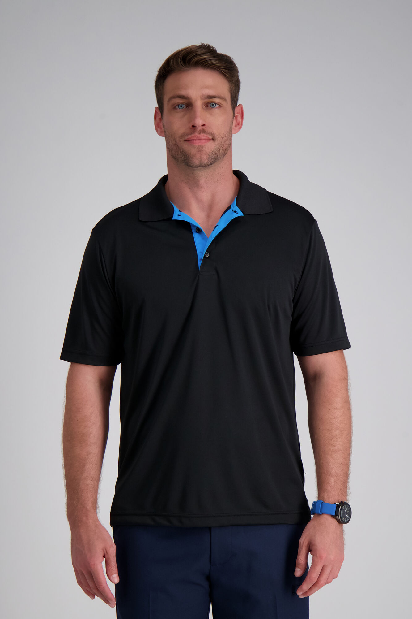 Haggar Life Khaki Solid Short Sleeve Polo Black (HK10095 Clothing Shirts & Tops) photo