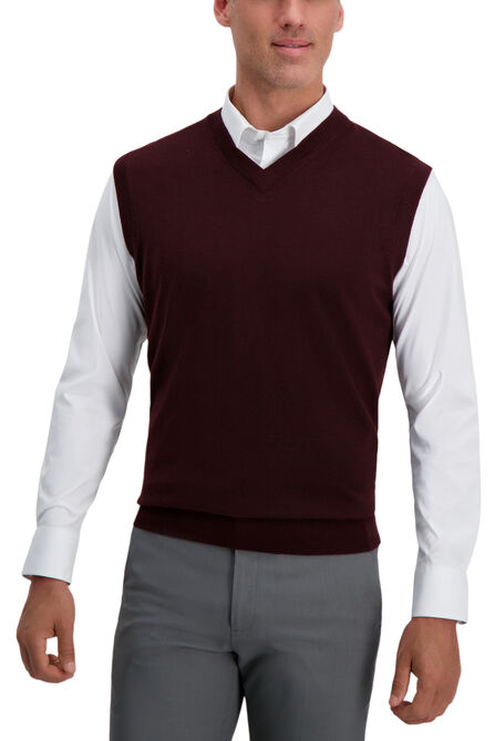 V-Neck Basic Sweater Vest, Dark Red view# 1