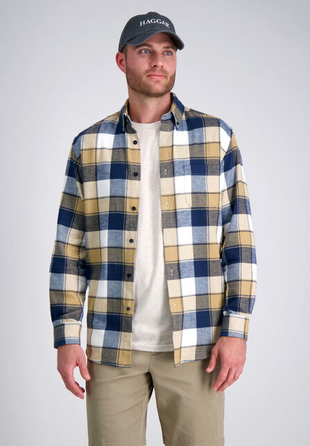 Long Flannel Plaid Shirt, Camel