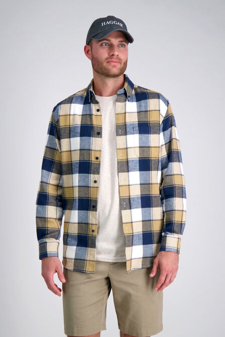 Long Flannel Plaid Shirt, Camel view# 1