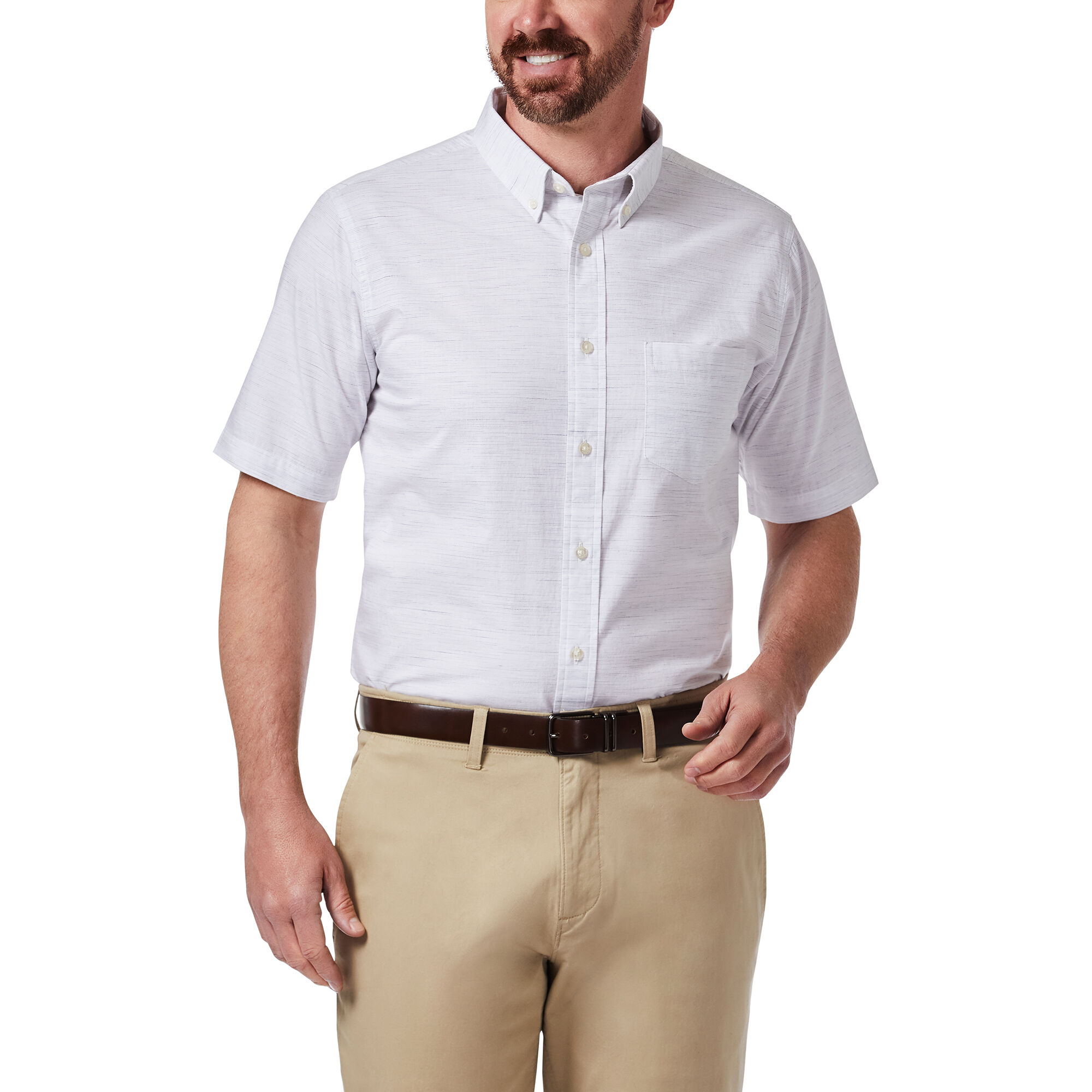 Haggar Slub Cotton Button Down Shirt White (WS1031 Clothing Shirts & Tops) photo