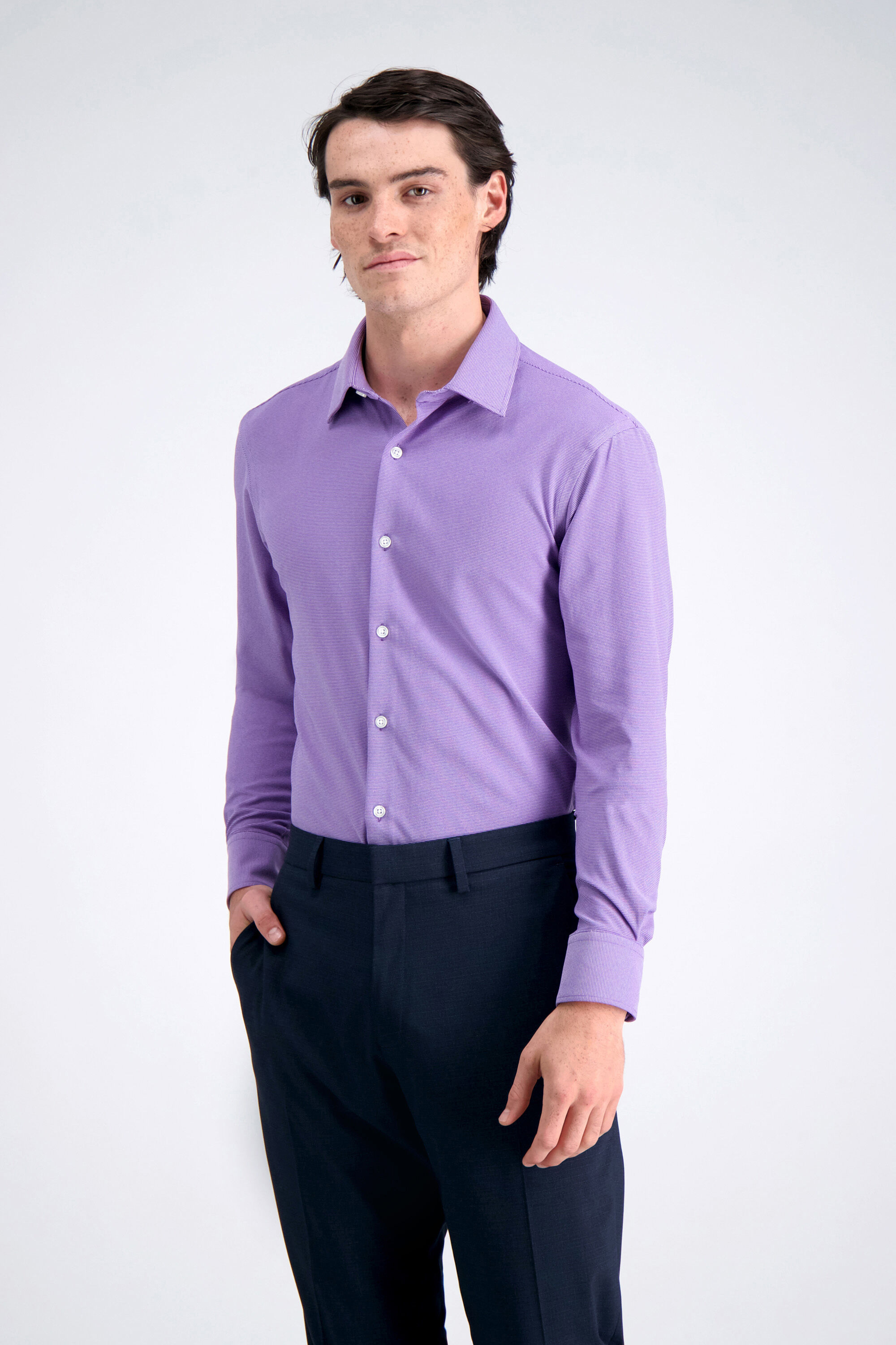 Smart Wash Dress Shirt Purple Dobby