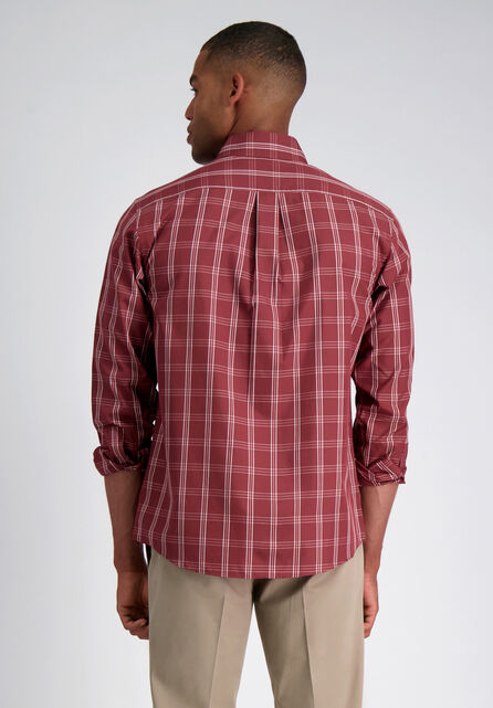 Long Sleeve Plaid Button Down Shirt, Heather Burgundy