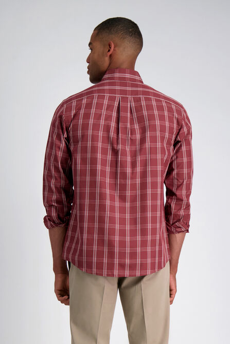 Long Sleeve Plaid Button Down Shirt, Heather Burgundy view# 2