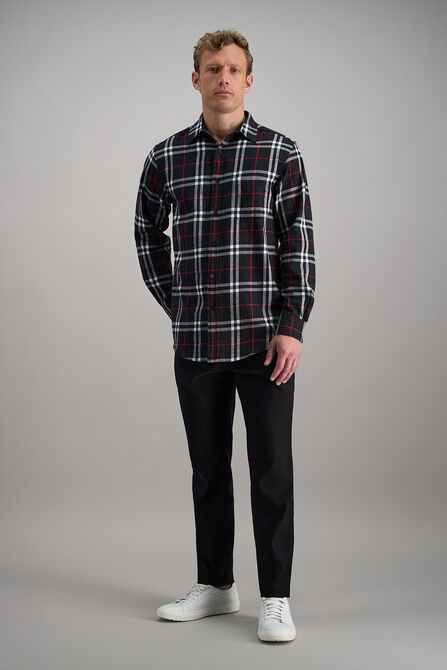 Long Sleeve Flannel Plaid Shirt, Red view# 3
