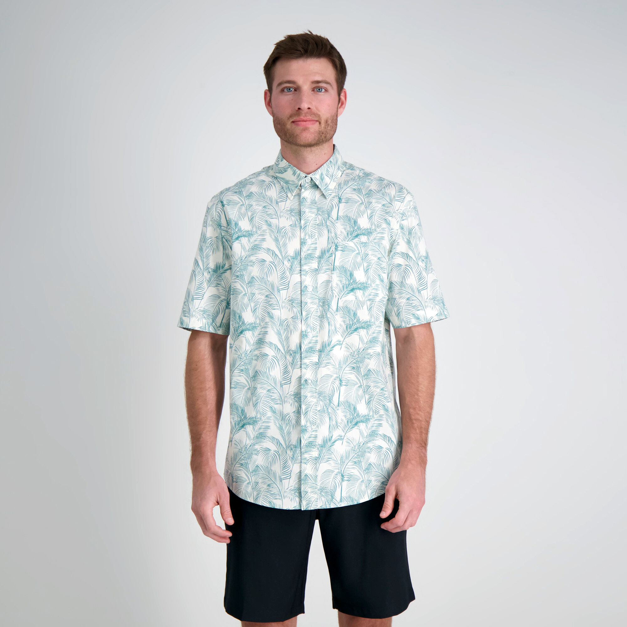 Haggar Linear Palm Shirt Jade (HW00415 Clothing Shirts & Tops) photo