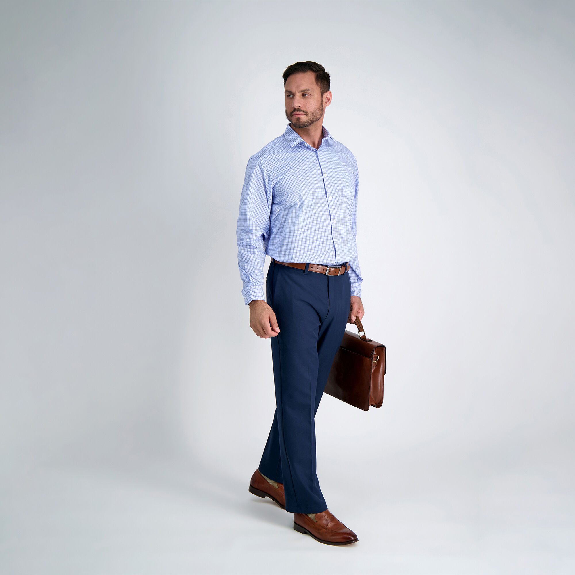 Light blue shop shirt blue pants