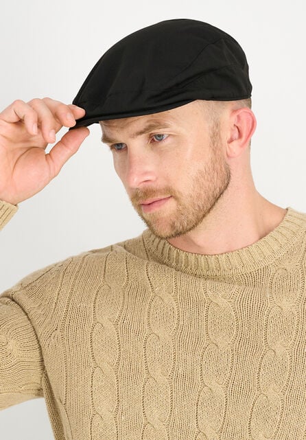 Side Seamed Flat Cap, Black