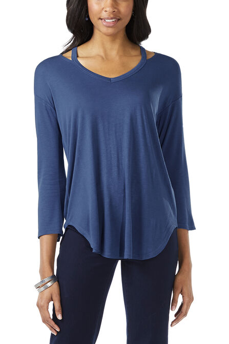 3/4 Sleeve Neck Detail Top, True Navy view# 1