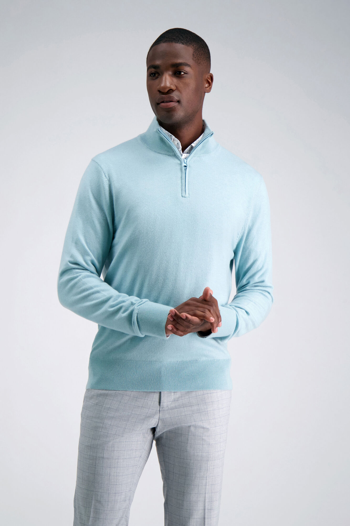 Haggar Long Sleeve Zip Sweater Turquoise / Aqua (HF10192 Clothing Shirts & Tops) photo